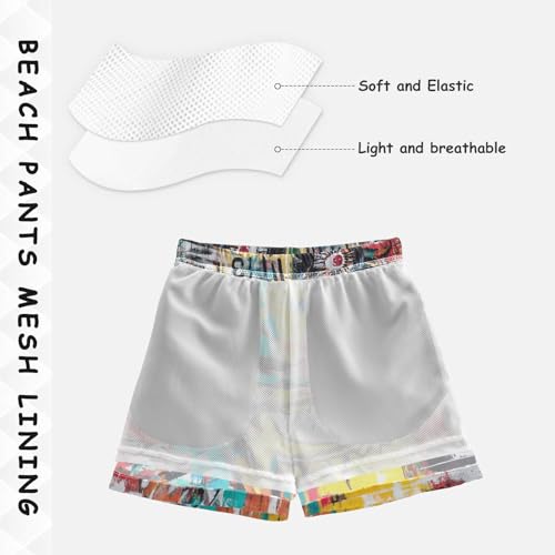 Graffiti Eyes Art Red Yellow Workout Running Shorts Youth Swimsuits Quick Dry with Pocket Swimwear 2T4