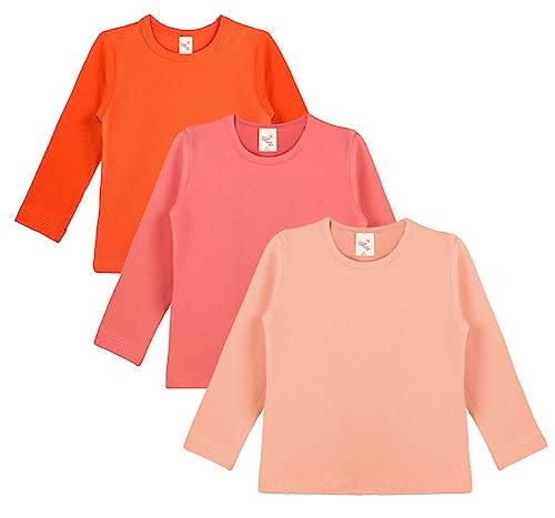 Lilax Girls' 3 Pack Basic Long Sleeve Round Neck Cotton T-Shirt, Colorful Multipack