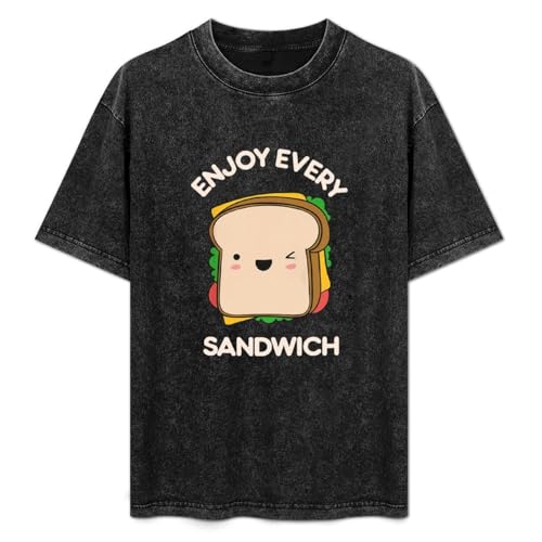 Enjoy Every Sandwich Kawaii Men Black T-Shirt Print Unisex Cotton Tee Shirt M