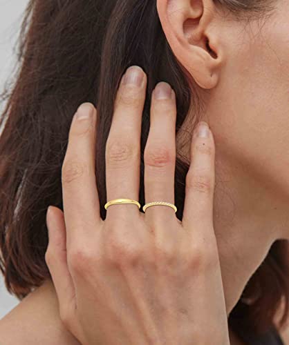 Rlmoon 6Pcs 14K Gold Plated Ring Set For Women Teens Cubic Zirconia Chunky Signet Stackable Ring Plain Band Thumb Finger Ring Size 7 #TOP2