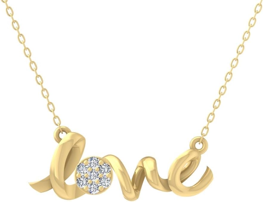 1/10 Carat Lab Grown Diamond Pendant Necklace for Women | 14K Yellow or White Gold Love Pendant with Silver Cable Chain Necklace 18 Inch | D-F Color and VS Clarity