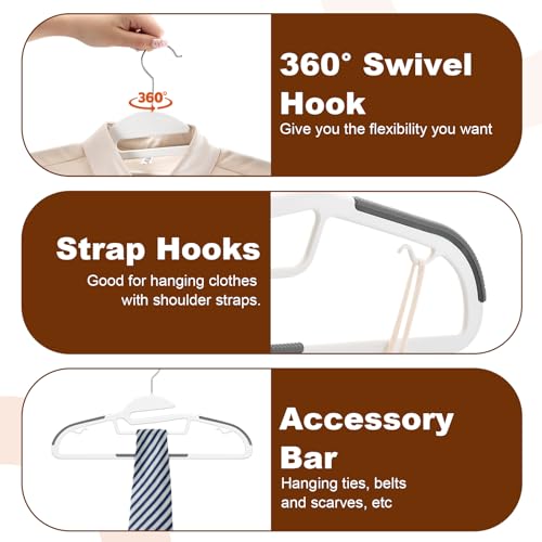 Image of HOUSE DAY Slim Plastic Hangers with Non Slip Rubber Pads, 50 Pack, White | Space saving closet organizer, heavy duty S-shape, rubber grip pads help keep shirts, suits, coats, pants, skirts in place