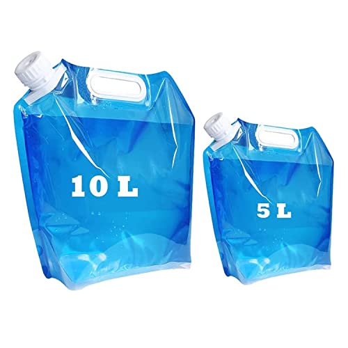 Xhuidz 2Pcs Sac d'eau Pliable Eau,Bidon d'eau Poche d'eau Portable (5L+ 10L),Réservoir d'eau Pliable,pour la randonnée, Le Camping, Le Pique-Nique, Les Voyages, Le Barbecue Cover