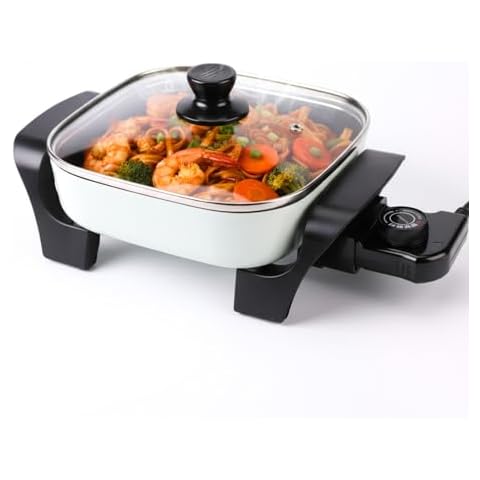 I-Keukenn 8" Electric Skillet with PFAS-Free Non-Stick Ceramic Coating, Removable Electric Frying Pan with Adjustable Temperature, Reversible Design, Tempered Glass Lid, Green Cover