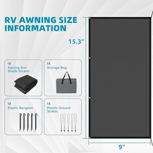 Crosship MYUSQRV001 Rv Awning Shade Screen 9' X 15'3'' (Fit For 16' Awning) - Black Mesh Rv Awning Shade Screen Uv Blocker For Motorhome Travel Trailer Rv Camper Canopy thumb #1