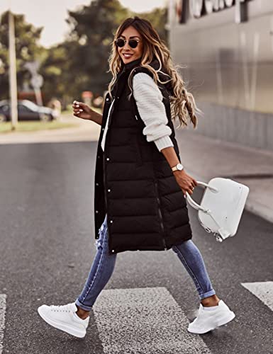 Creaion Women's Long Down Outerwear Vests Lightweight Full Zip Up Hooded Fall Outfits Coats Jacket #TOP1