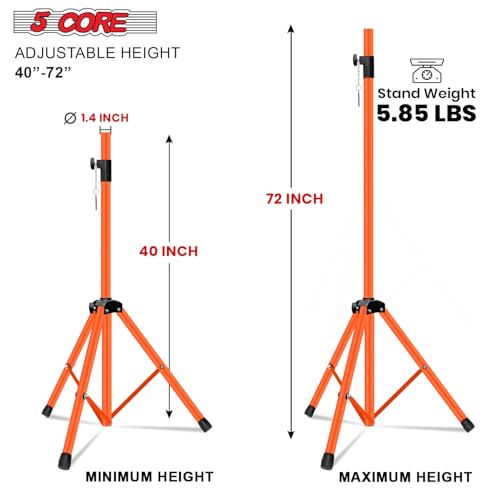 5 Core Speaker Stand Tripod Floor Heavy Duty Adjustable Up to 72 Inch DJ Studio Monitor Stands Pole Mount - SS HD 1 PK ORG Bag
