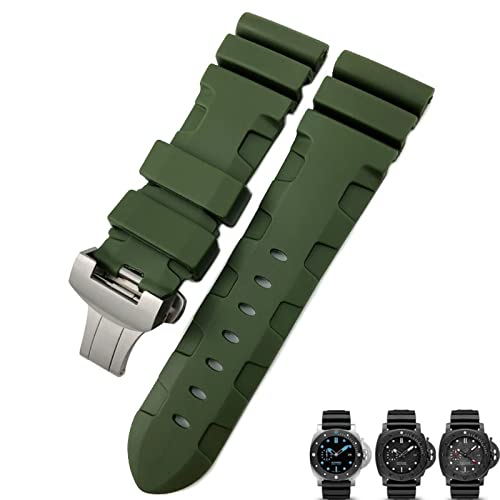JWTPRO Nature Rubber 24mm Watch Band for Panerai Submersible Luminor PAM Black Blue Red Orange Strap Butterfly Clasp (Color : Green Butterfly, Size : 24mm Black P)