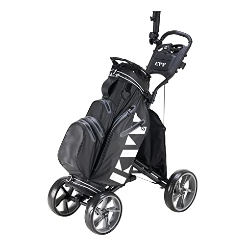 Kvv 4 Wheel Foldable Golf Push Cart-With Super Strong & Lightweight Aluminum Frame Storage Bag With Cooler Built In-One Step To Open And Close #TOP2