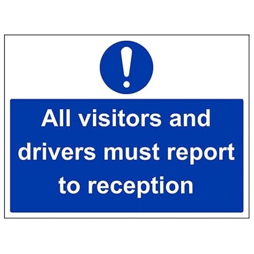 V Safety Mandatory General - Visitors and Drivers Must Report To Reception - 400 X 300MM Safety Sign With Snap Frame