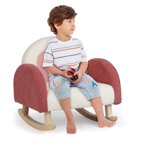 Miniatura 8 de Goplus - Silla Mecedora Infantil, Sillón De Terciopelo De Peluche Con Patas De Madera Maciza, Bonita Mecedora Acolchada Para Habitación Infantil, Sala De Juegos, Regalo Para Niños Y Niñas