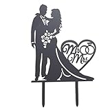 Amosfun 2Pcs Mr and Mrs Cake Topper Wedding Cake Topper Bride and Groom Cake Topper Love Heart Cake