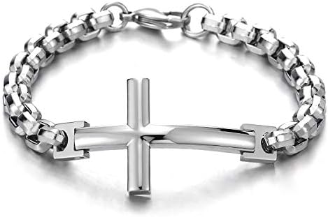 COOLSTEELANDBEYOND Mens Womens Stainless Steel Horizontal Sideway Lateral Cross Link Chain Bangle Bracelet, Polished