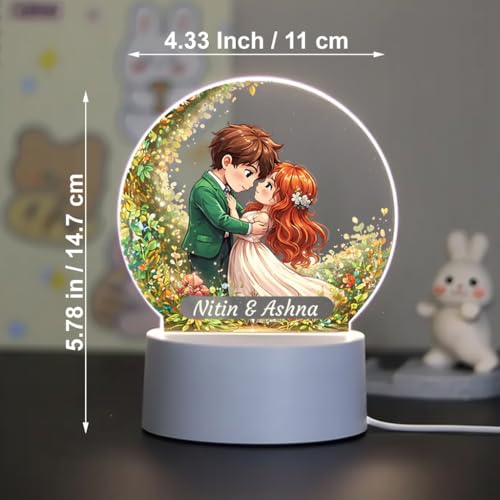 Image of SNAPTRAP Personalized Warm White LED Acrylic Night Lamp with Custom Names | Romantic Couple Gift for Anniversary, Wedding, Valentine's Day, Girlfriend, Boyfriend | 3D Illustration Table Lamp
