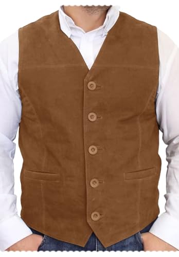 Men's V-Neck Suede Suit Vest Single Breasted Business Slim Fit Faux Leather Waistcoat4