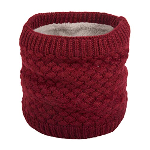 LIOOBO 1 pc bufanda de punto suave m�s terciopelo engrosamiento bufanda de cuello de bucle simple invierno mantener el cuello c�lido m�s c�lido se�oras ni�as bufanda a prueba de viento (rojo oscuro)