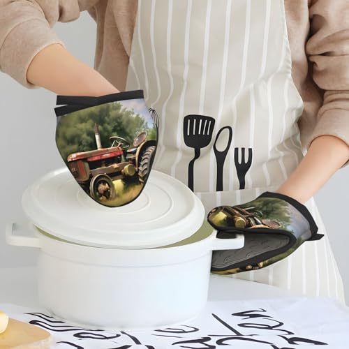 Gants de cuisine en silicone motif tracteur vintage résistant chaleur - 7