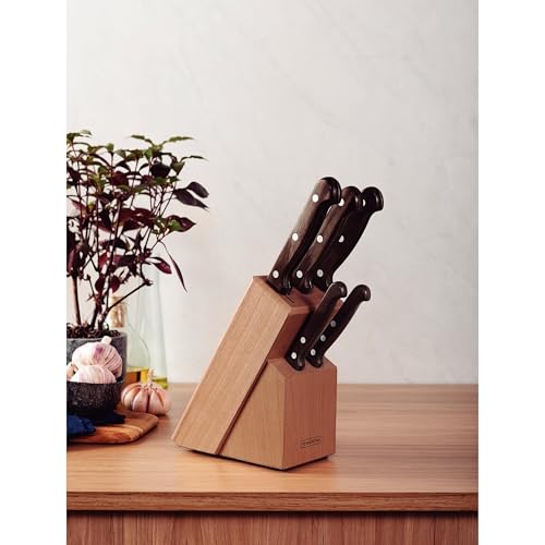 Jogo de Facas Tramontina 6 Peças Polywood com Lâminas em Aço Inox e Cabos de Madeira Castanho com Suporte de Madeira