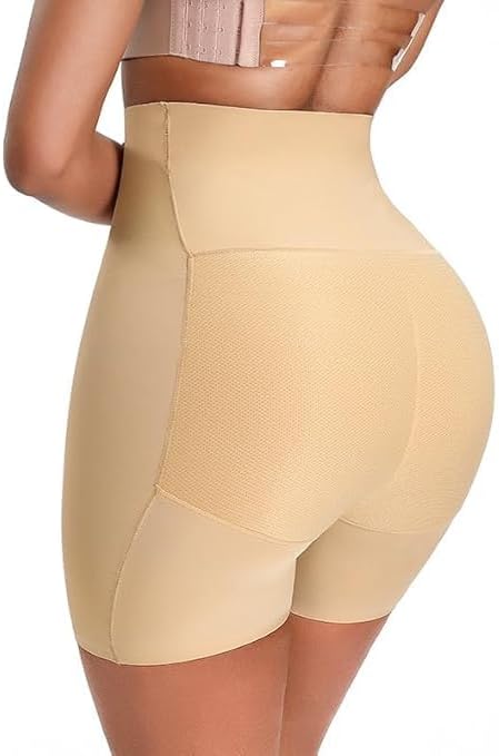 Women's Butt Lifter Padded Panties,Butt Hip Enhancer Padded Nylon and Spandex Push Up Panties Inbuilt Non Remove Sponge Pads Men Women Unisex Beige