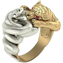 Serpent Ring, Gothic Tiger Ring for Men, Norse Viking Snake Ring Tiger Snake Jewelry, Celtic Tiger Ring Hip Hop Gold Tiger Band Ring Punk Tiger Animal Ring for mens