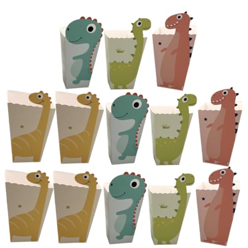 ROMISBABA 恐竜デザイン紙製ポップコーンバッグ 24枚入 広口底広形状 小型スナック包装袋 映画鑑賞や パーティー用