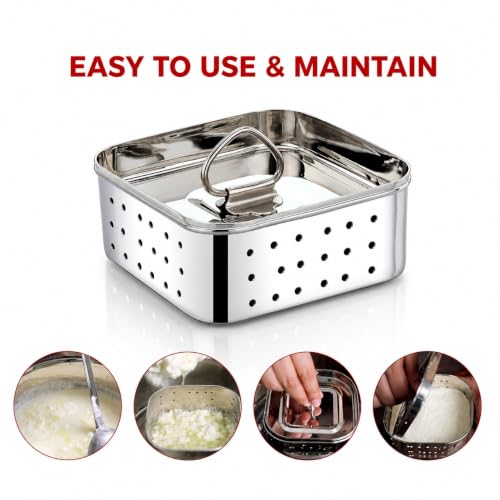 Image of Oil Storage Can Strainer-Container-Bacon Grease Keeper - Stainless Steel - 5 Cups (Paneer Maker)