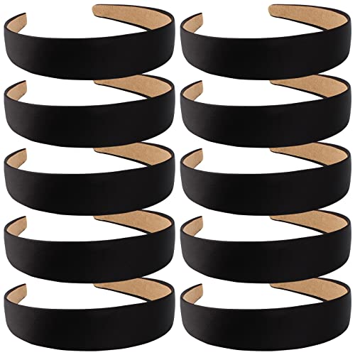 Wecoe 10 Pack Black Headband For Women 1.3 Inch Satin Headbands Wide Headband For Women Non Slip Fashion Halloween Diy Headbands Plain Solid Hair Bands Hair Accessories For Women And Girls #TOP7