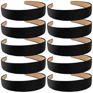 Wecoe 10 Pack Black Satin Wide 1.3 Inch Non-Slip Fashion Halloween DIY Plain Solid Hair Bands for Women and Girls