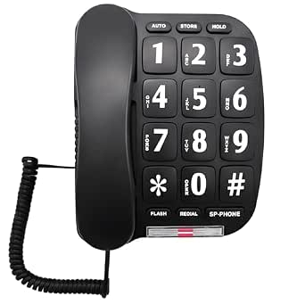 Landline Phones for Home with Large Buttons, Big Button Corded Phone with HI/LO Volume, Flashing Ringer Light, Speakerphone, 10 Two-Touch Speed Dial Memories, Tabletop or Wall Mount by Ken-Tech