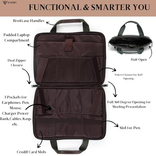 Image of VISMIINTREND Laptop Briefcase Messenger Shoulder Office Hand Bags for Men Women | Fits 13 inch /14 inch /15.6 Inch Laptops, Macbook | Vegan Leather | Corporate Gifts | Gift for Husband /Brother /Father