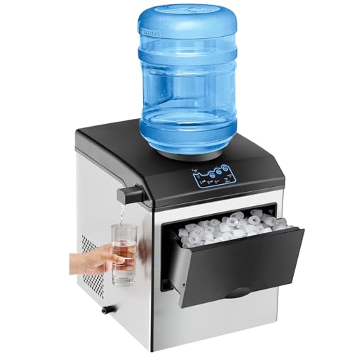 DORTALA Countertop Ice Maker Water Cooler Dispenser Combo, 2 in 1 Ice Cube Machine, 48 LBS/Day, 3 Sizes Bullet Ice, Fast 6 Mins, Stainless Steel Ice Maker for Home, Kitchen, Office