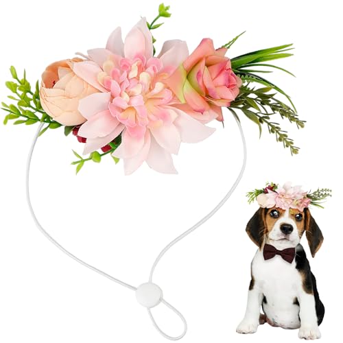 ZJIVQO Pet Flower Crown, Adjustable Dog Cat Flower Headband for Wedding Outfit Vacation Costume Decor