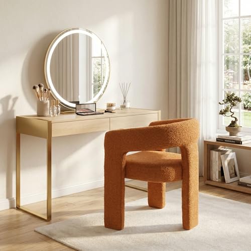 Image of HNY Modern Sherpa Barrel Single Dining Chair, Orange