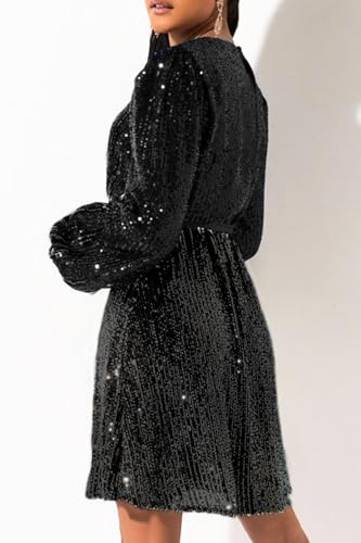 Image of 828 - Plus Size Long Sleeves Wrapped V Neck Sequins Skater Style Cocktail Evening Club Dress