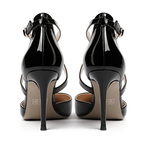 MODENCOCO Women's Cut Out Criss Cross Strap Patent Pointed Toe Stiletto High Heel Pumps Shoes 3.5 Inch4