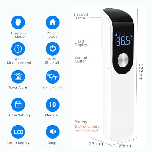 Termómetro Digital No Touch Infrared para Frente con Pantalla LCD y Alarma de Fiebre, ℃/℉, Lectura Instantánea de Temperatura (Blanco) - imagen 8