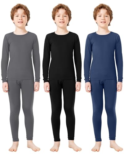 Silkfly Boys Thermal Underwear Set Base Layer Fleece Lined Underwear for Kids Shirt and Pants for Boys Winter