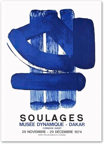 Carteles de la exposición de Pierre Soulages para renovar paredes vacías con arte abstracto azul