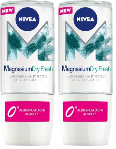 NIVEA MAGNESIUM DRY FRESH Déodorant Bille Femme (1x50ml), anti-transpirant sans sels d’aluminium, roll-on, sensation de fraîcheur 48H (Lot de 2)