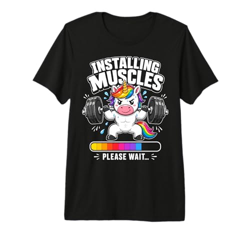Funny Unicorn Installing Muscles Gym Workout Gifts for Women Premium Tri-Blend T-Shirt