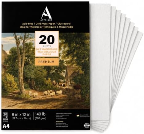 ArtRight White Net Handmade Papers (280 GSM) Ultra Premium fine Textured Dotted Handmade Watercolor Papers for Watercolour, Acrylic, Ink and Mixed Media (A4-20)