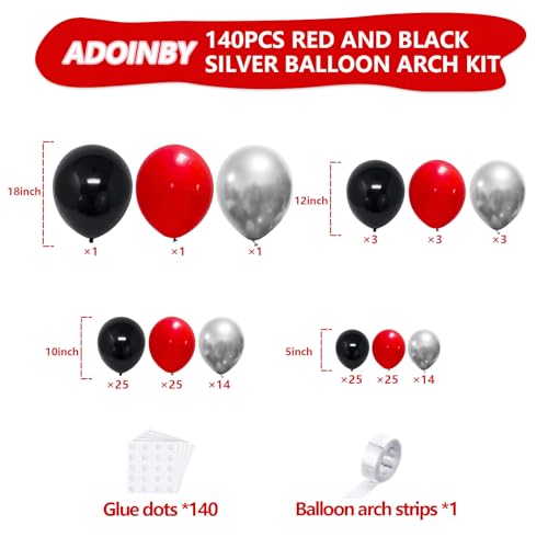 image for Red and Black Balloons Arch Kit, ADOINBY 140Pcs Matte Red Black Metall