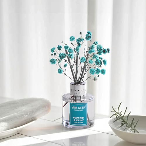 Image of Airkeep Reed Diffuser Set,1.69 fl oz (50 ml) - Ocean Mist&Sea Salt Oil Diffusers with 8 Reed Sticks,Home Fragrance Reed Diffuser for Bathroom Shelf DecorSALT