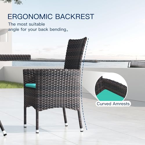 Kullavik 10-Piece Outdoor Dining Set Patio Rattan Furniture Set,Patio Dining Table and Chairs Set with 8 Chairs and Cushions,Square Glass Tabletop with Umbrella Hole for Patio,Backyard,Garden,Blue