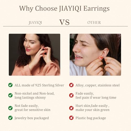 JIAYIQI 925 Sterling Silver Stud Earrings Simple Mini Bar Circle Dot Heart Star Lightning Bolt Stud Earrings 14K Gold Plated Cartilage Earrings Studs for Women Men Hypoallergenic Jewelry2