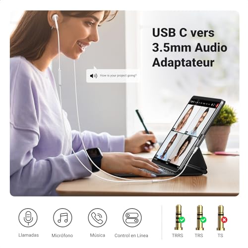 Miniatura 5 de Ugreen Adaptador Usb Tipo C A Jack 3.5mm Dac Chip Auriculares Micrófono 90 Grados Compatible Con Iphone 17 Pro Max Air Galaxy S25 Ultra Ipad 2024 Pixel 9 Xl Negro
