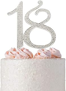 Premium Metal Number 18 Silver Rhinestone Gem Cake Topper. 18th Birthday or Anniversary