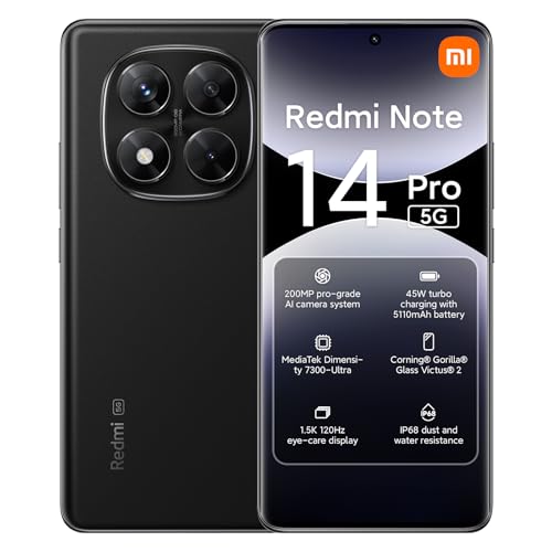 XIAOMI Redmi Note 14 Pro, Smartphone 5G, 6,67 pollici, 8 GB RAM, 256 GB, Dual SIM, Nero