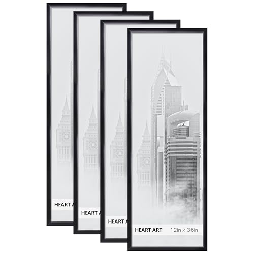 HEART ART 12x36 Frames Set of 4,Picture Frames 12 x 36 For Posters Without Mat,Wall Gallery Photo Frame,Black