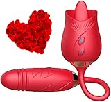 Rose Toy Vibrator for Woman,Upgraded Rose Sex Stimulator for Women Clitoral Tongue Vibrator Sex Toys with 10 Speed Modes,G-spot Dildo Red Rose Nipple Massager Licking Stimulator for Women